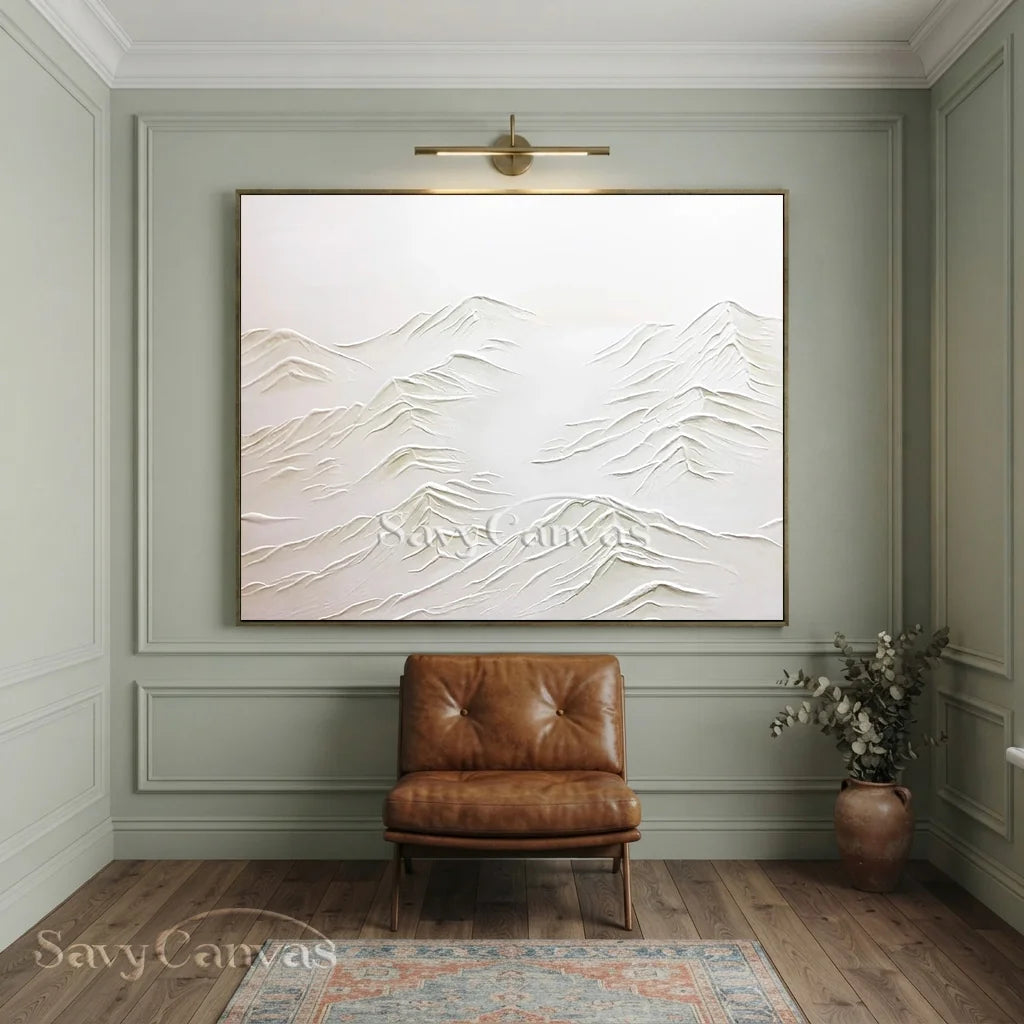 Textured White Wall Art - Serene Modern Hand-Painted Canvas #JJ 372