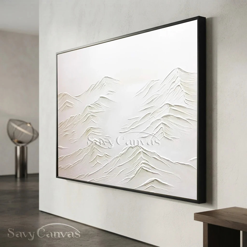 Textured White Wall Art - Serene Modern Hand-Painted Canvas #JJ 372