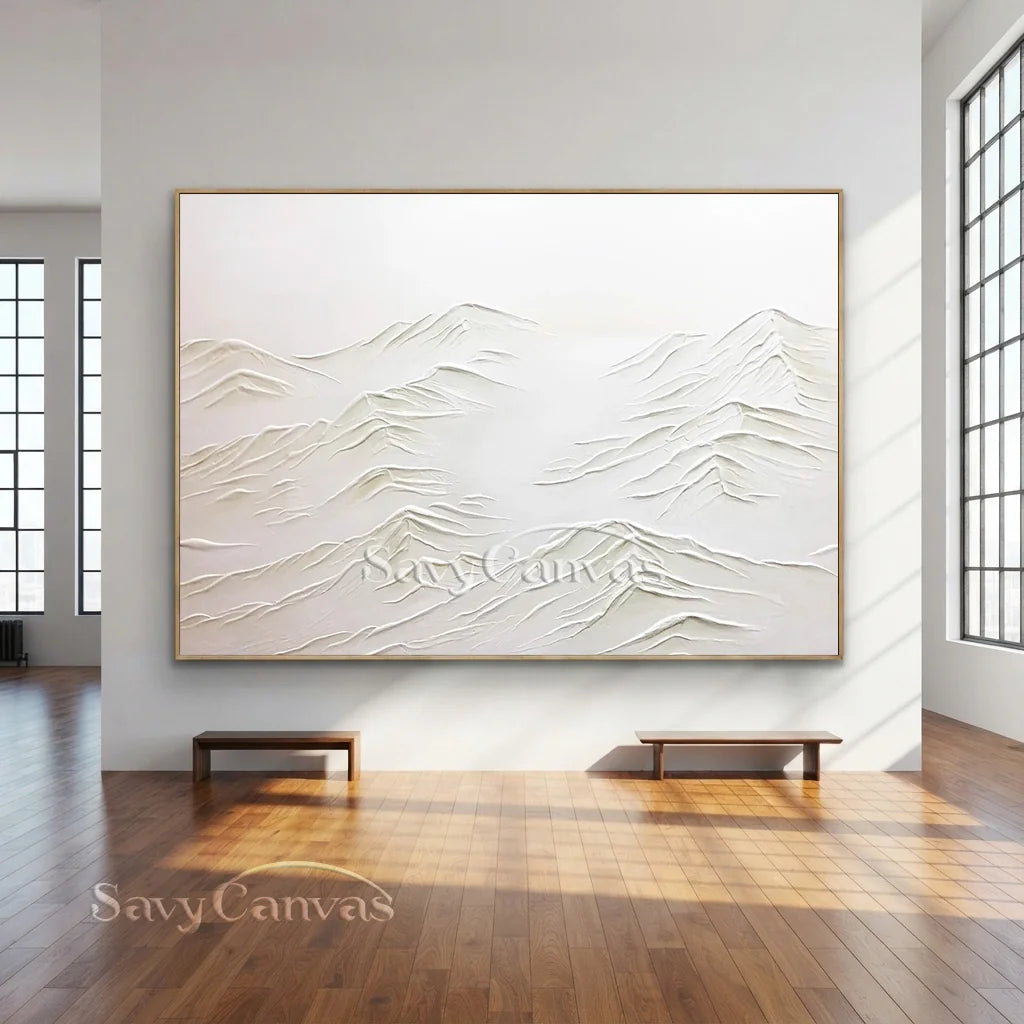 Textured White Wall Art - Serene Modern Hand-Painted Canvas #JJ 372