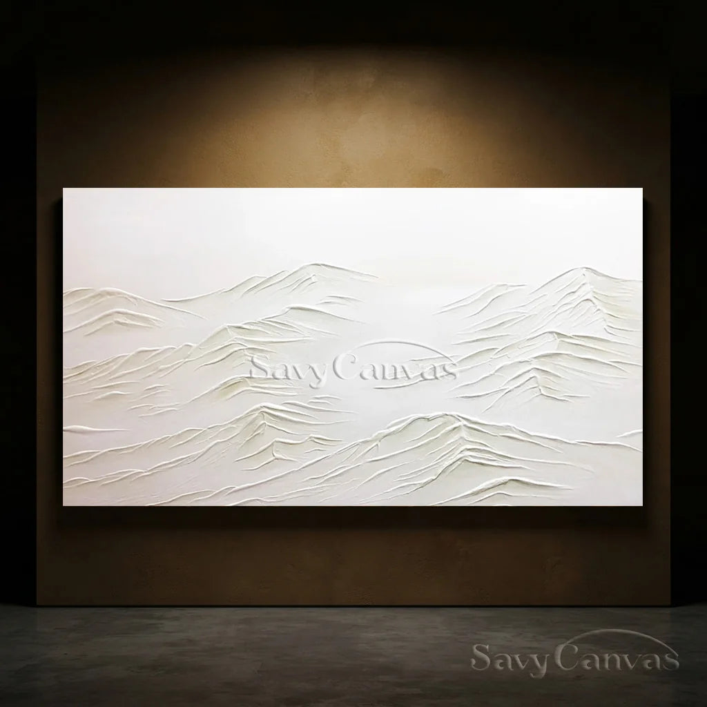 Textured White Wall Art - Serene Modern Hand-Painted Canvas #JJ 372