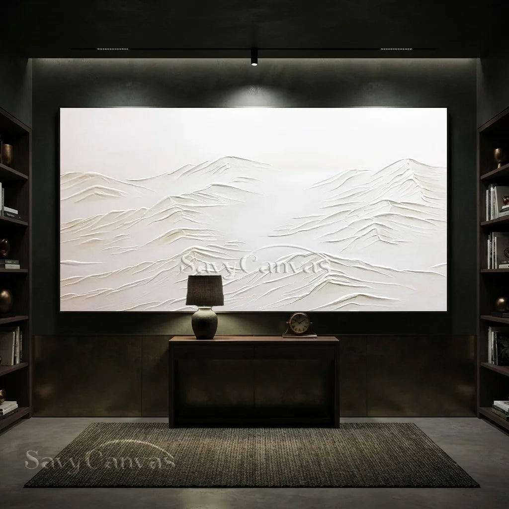 Textured White Wall Art - Serene Modern Hand-Painted Canvas #JJ 372