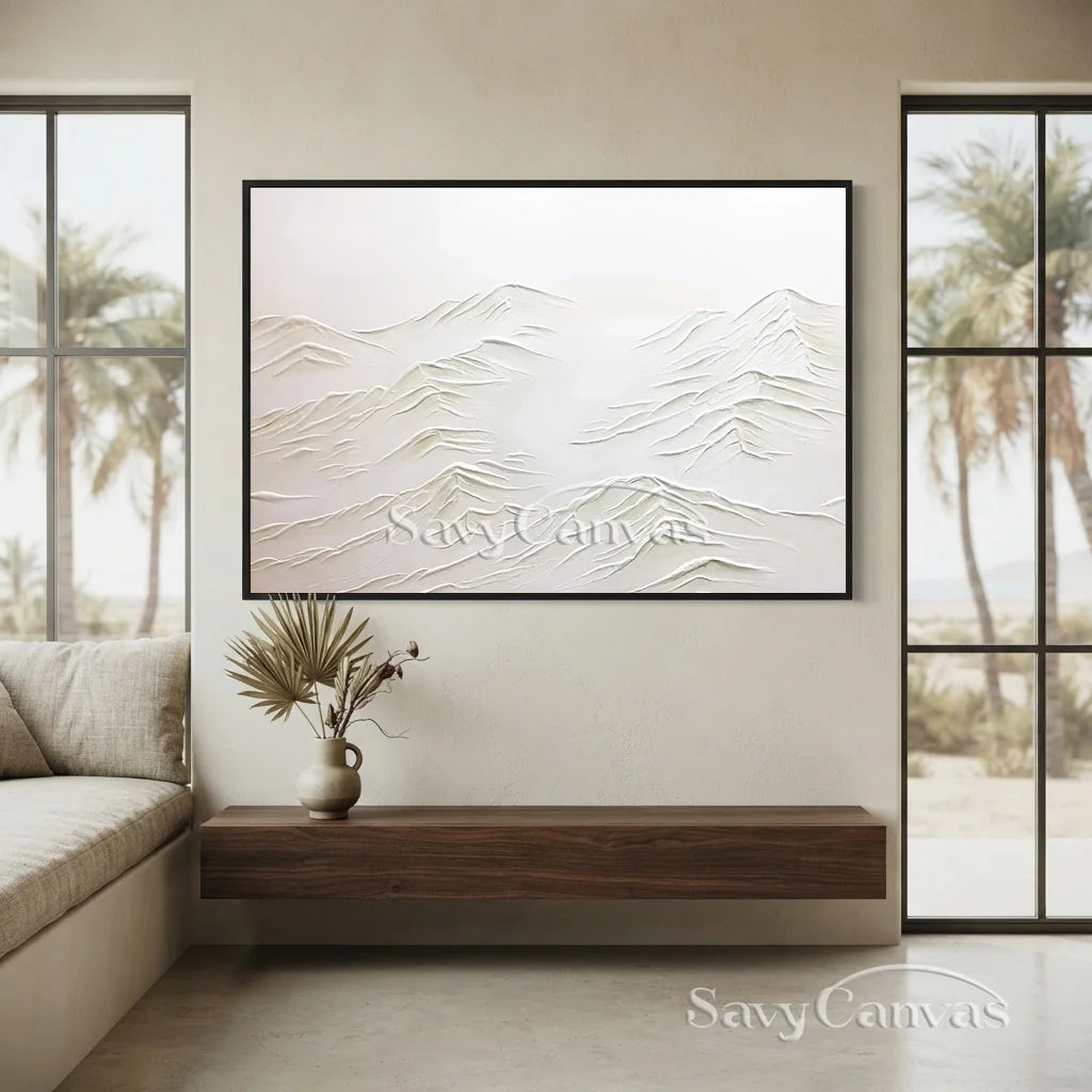 Textured White Wall Art - Serene Modern Hand-Painted Canvas #JJ 372