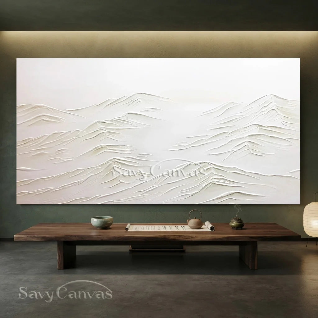 Textured White Wall Art - Serene Modern Hand-Painted Canvas #JJ 372