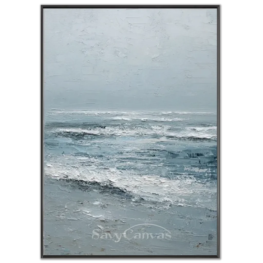 Handmade Blue Textured Ocean Wave Impressionist Painting #ZC 62