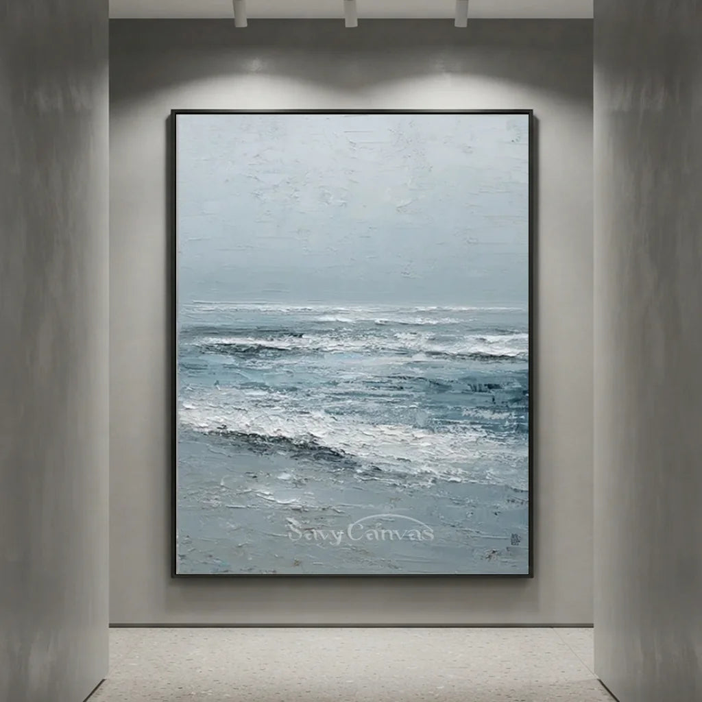 Handmade Blue Textured Ocean Wave Impressionist Painting #ZC 62