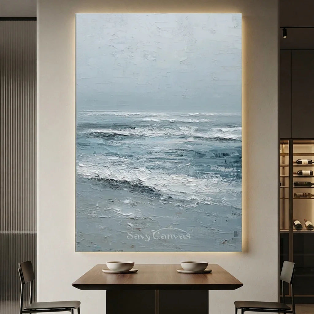 Handmade Blue Textured Ocean Wave Impressionist Painting #ZC 62