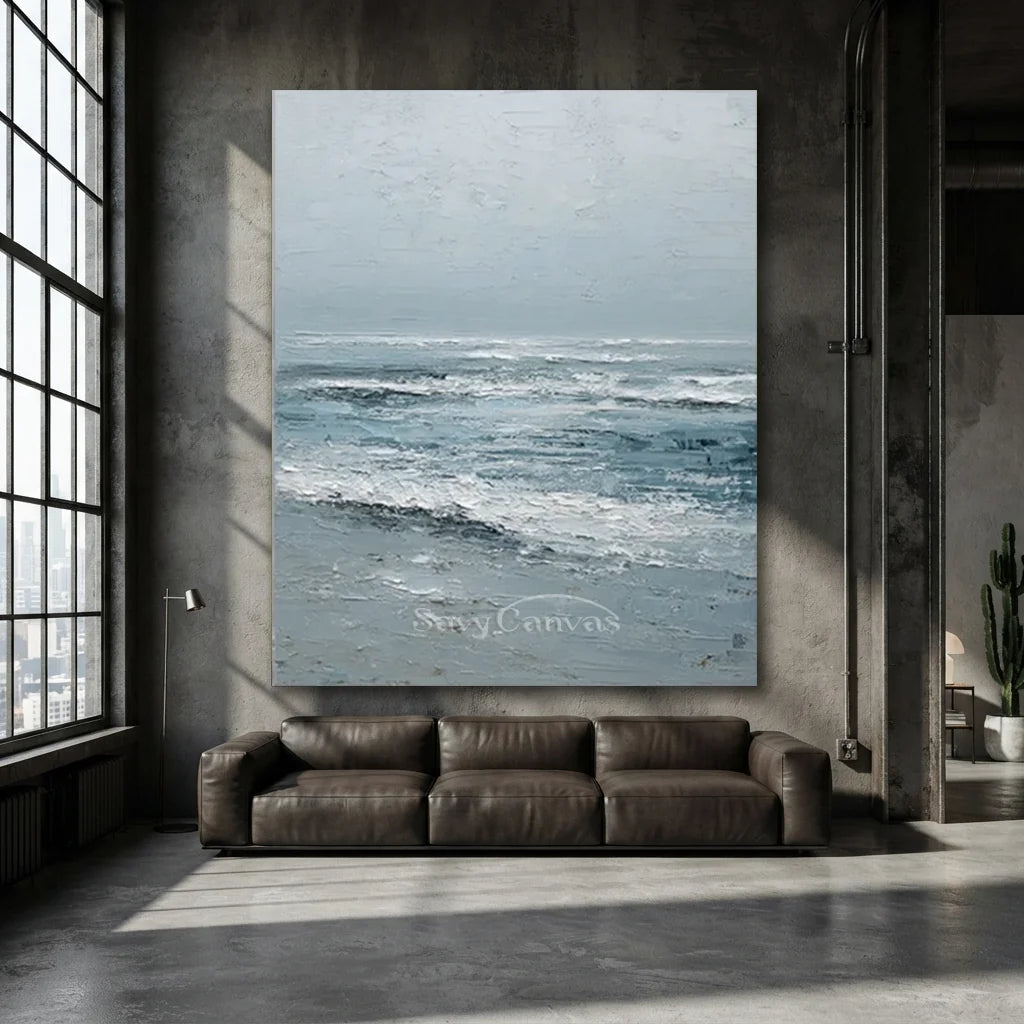Handmade Blue Textured Ocean Wave Impressionist Painting #ZC 62