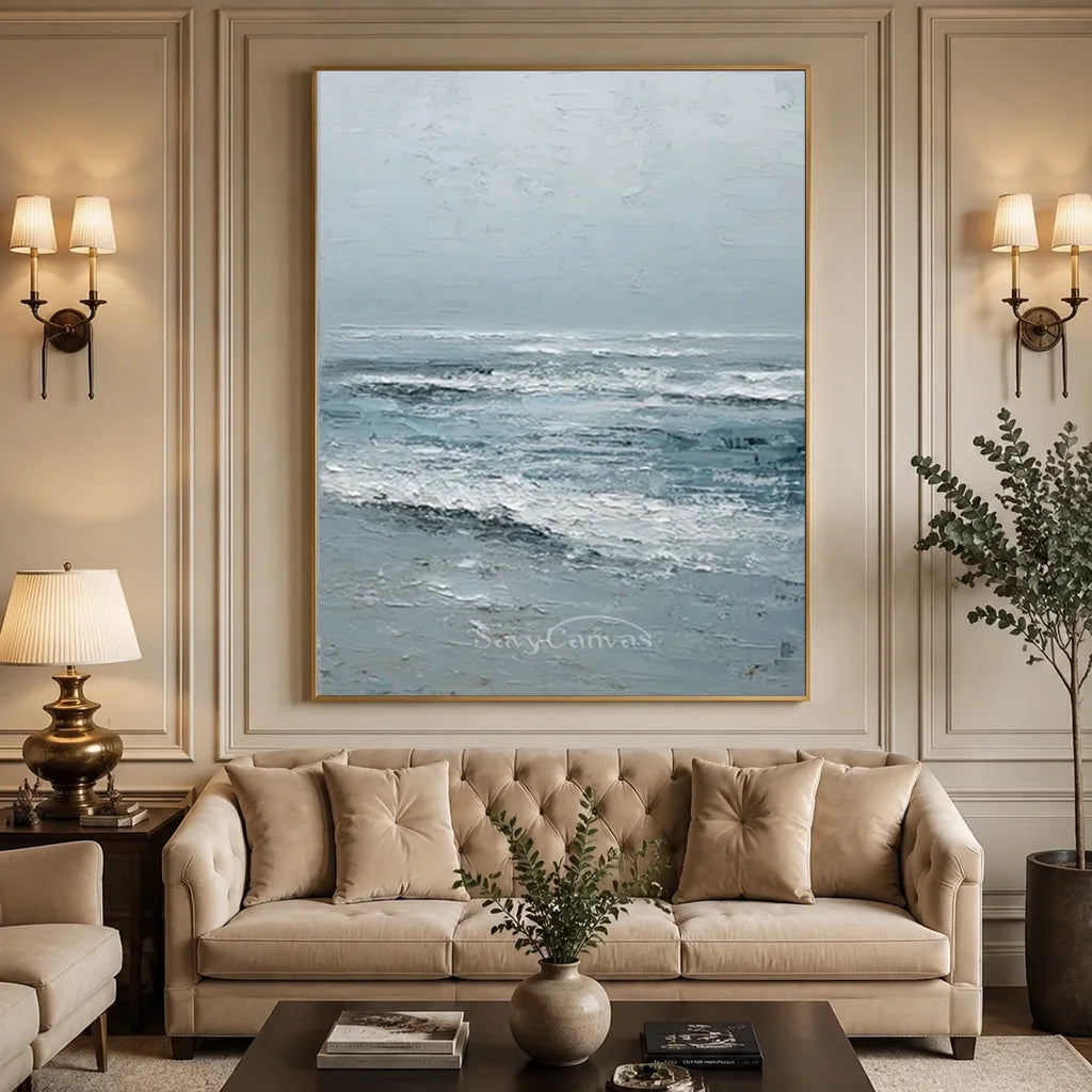 Handmade Blue Textured Ocean Wave Impressionist Painting #ZC 62