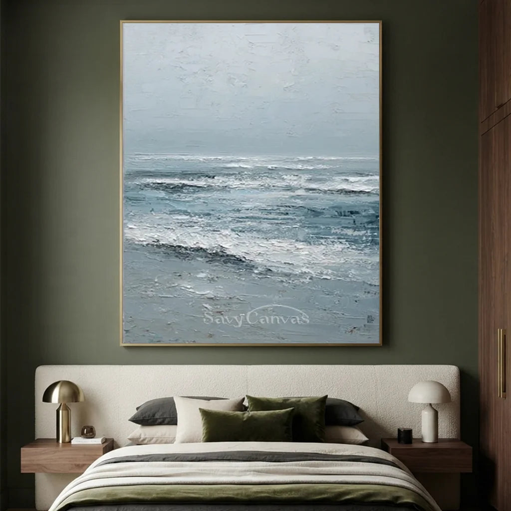Handmade Blue Textured Ocean Wave Impressionist Painting #ZC 62