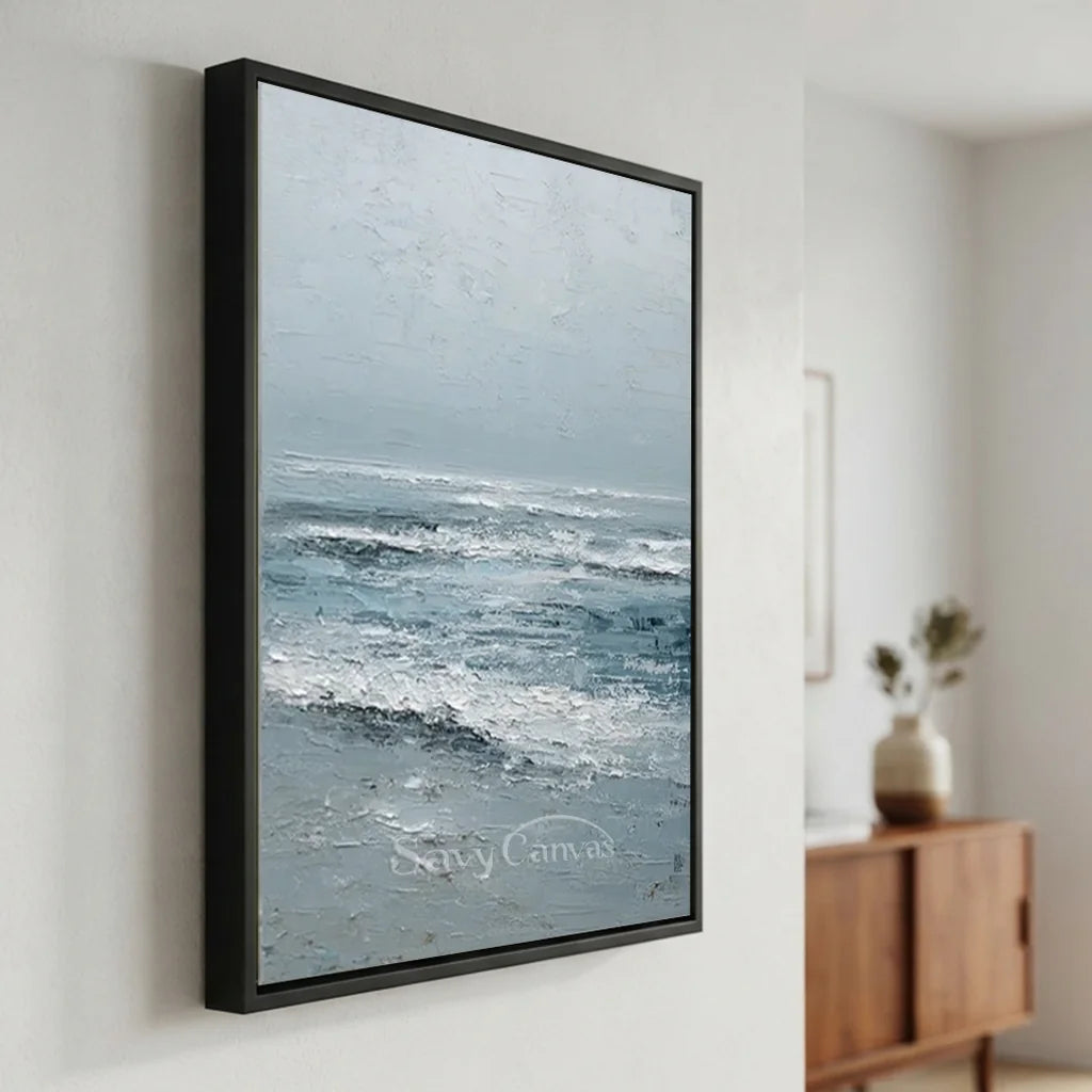 Handmade Blue Textured Ocean Wave Impressionist Painting #ZC 62