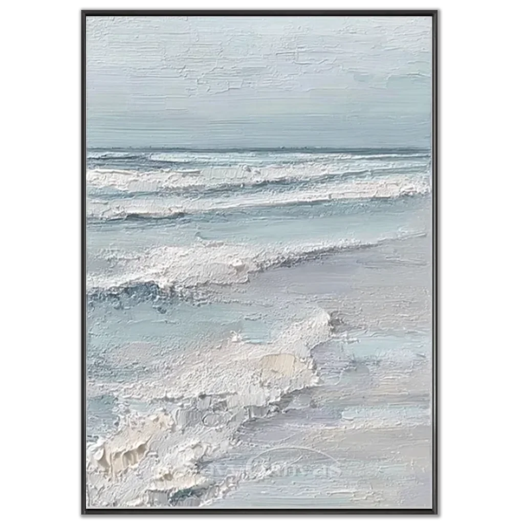 Handmade Soft Blue Ocean Wave Textured Oil Painting #ZC 63