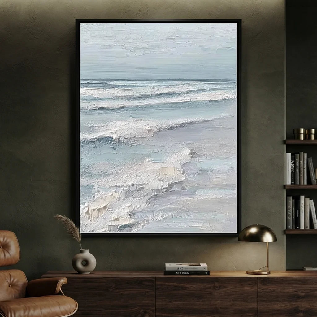 Handmade Soft Blue Ocean Wave Textured Oil Painting #ZC 63