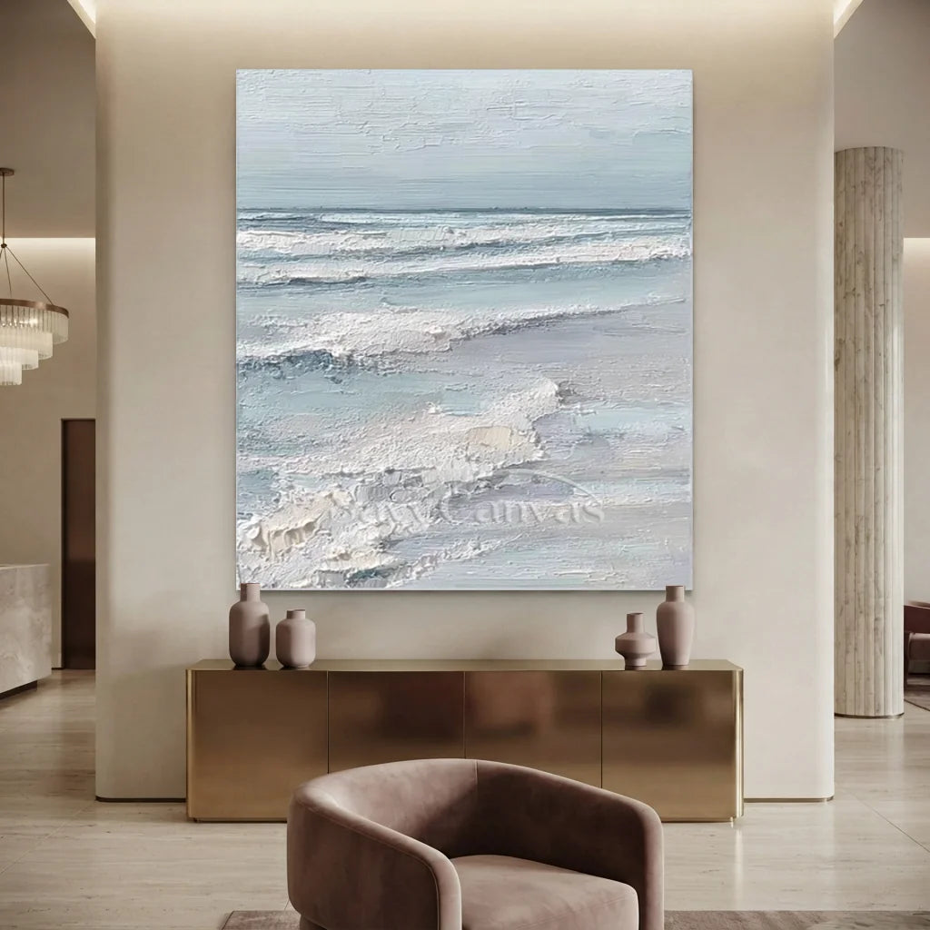 Handmade Soft Blue Ocean Wave Textured Oil Painting #ZC 63