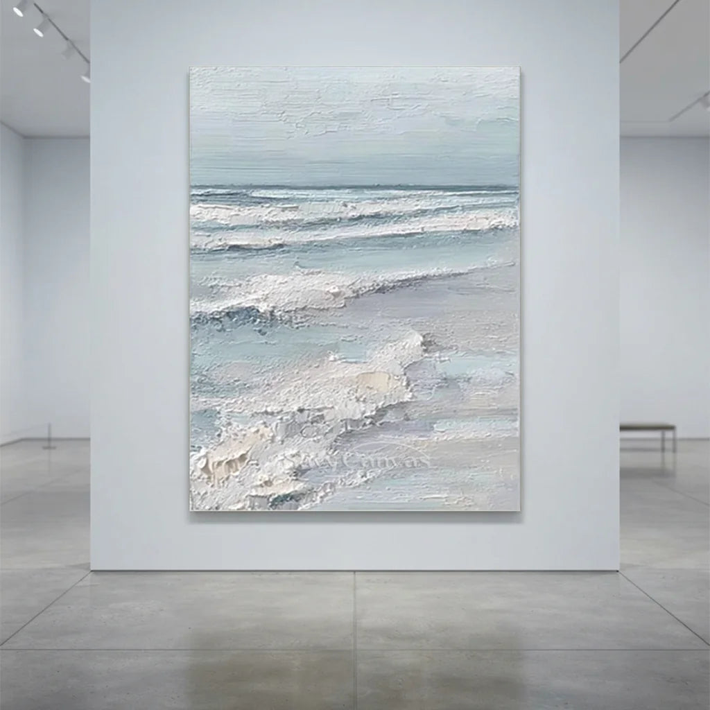 Handmade Soft Blue Ocean Wave Textured Oil Painting #ZC 63
