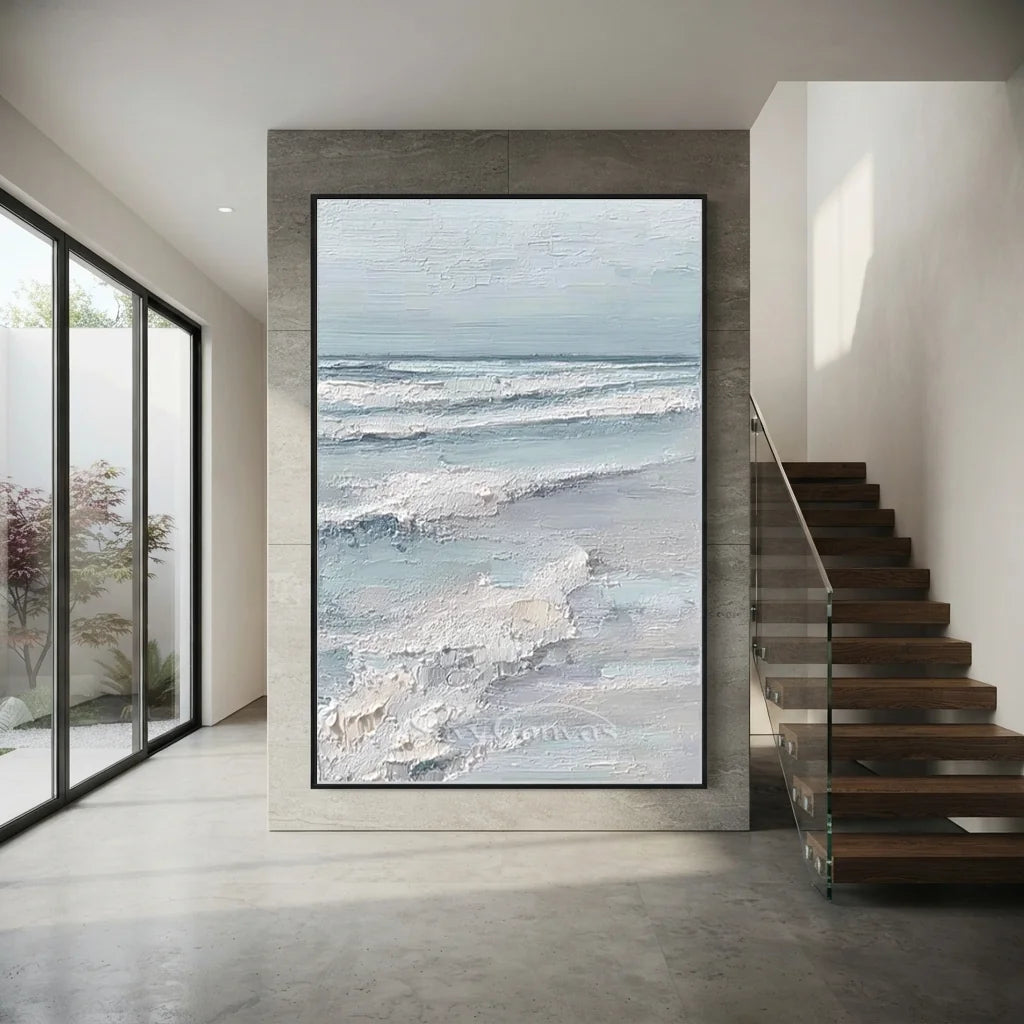 Handmade Soft Blue Ocean Wave Textured Oil Painting #ZC 63