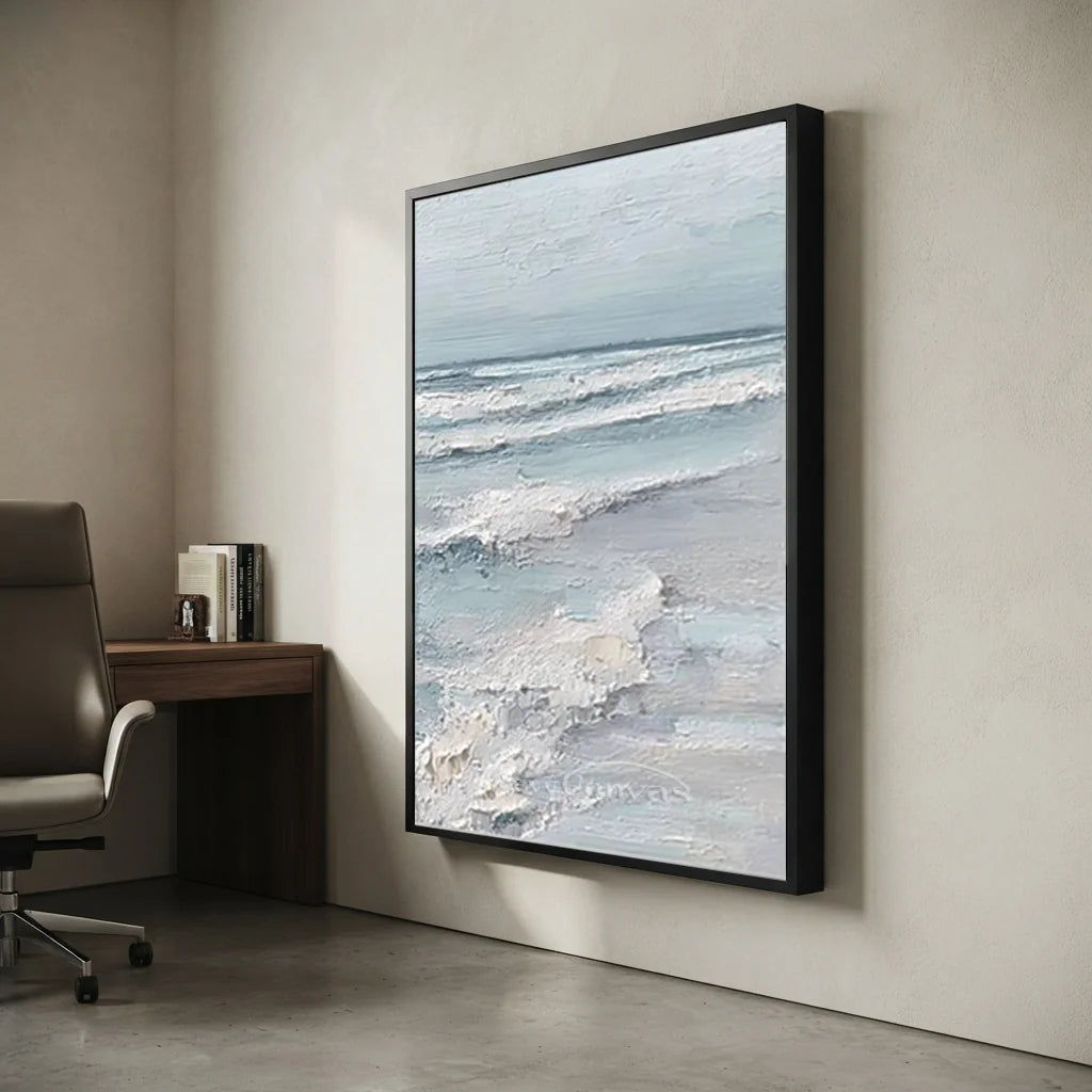 Handmade Soft Blue Ocean Wave Textured Oil Painting #ZC 63