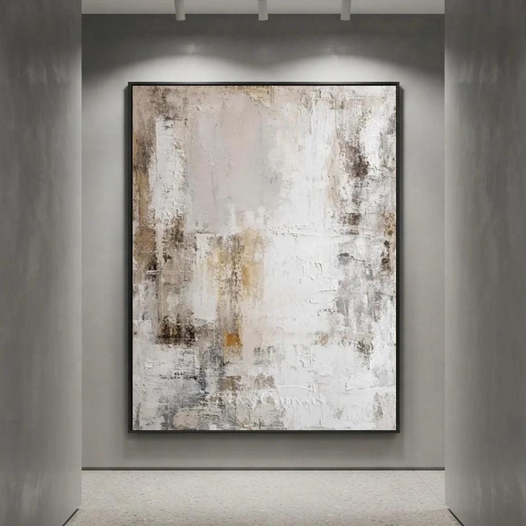 Handmade Textured White Abstract Neutral Oil Painting #ZC 64