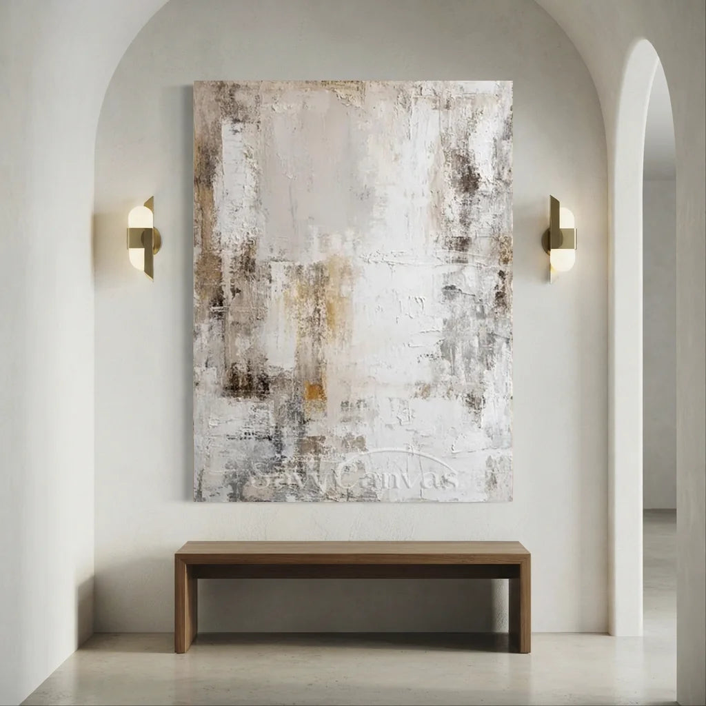 Handmade Textured White Abstract Neutral Oil Painting #ZC 64
