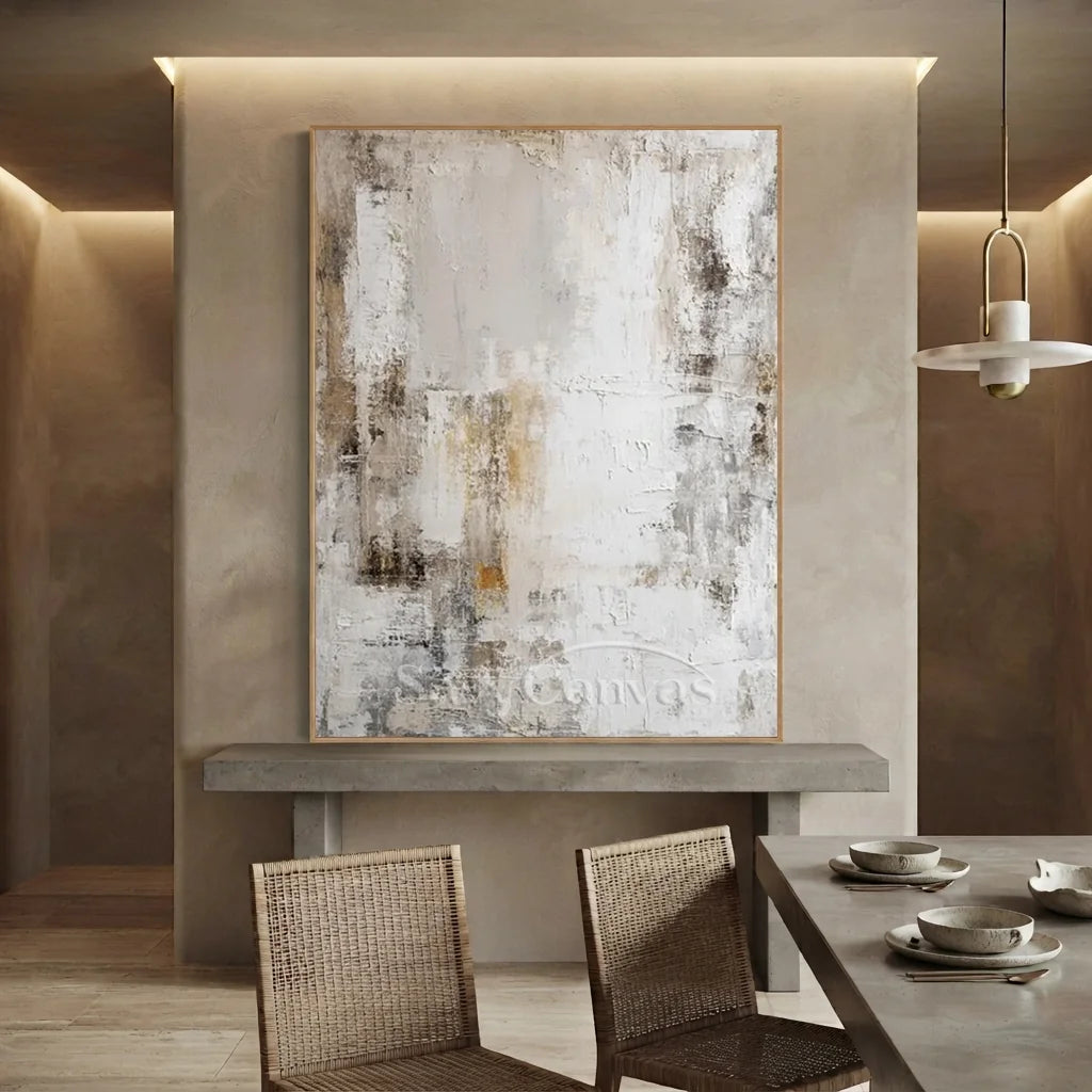 Handmade Textured White Abstract Neutral Oil Painting #ZC 64