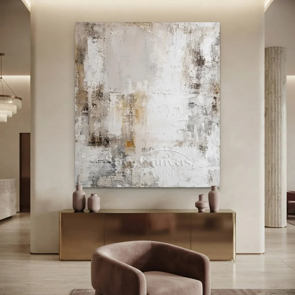 Handmade Textured White Abstract Neutral Oil Painting #ZC 64