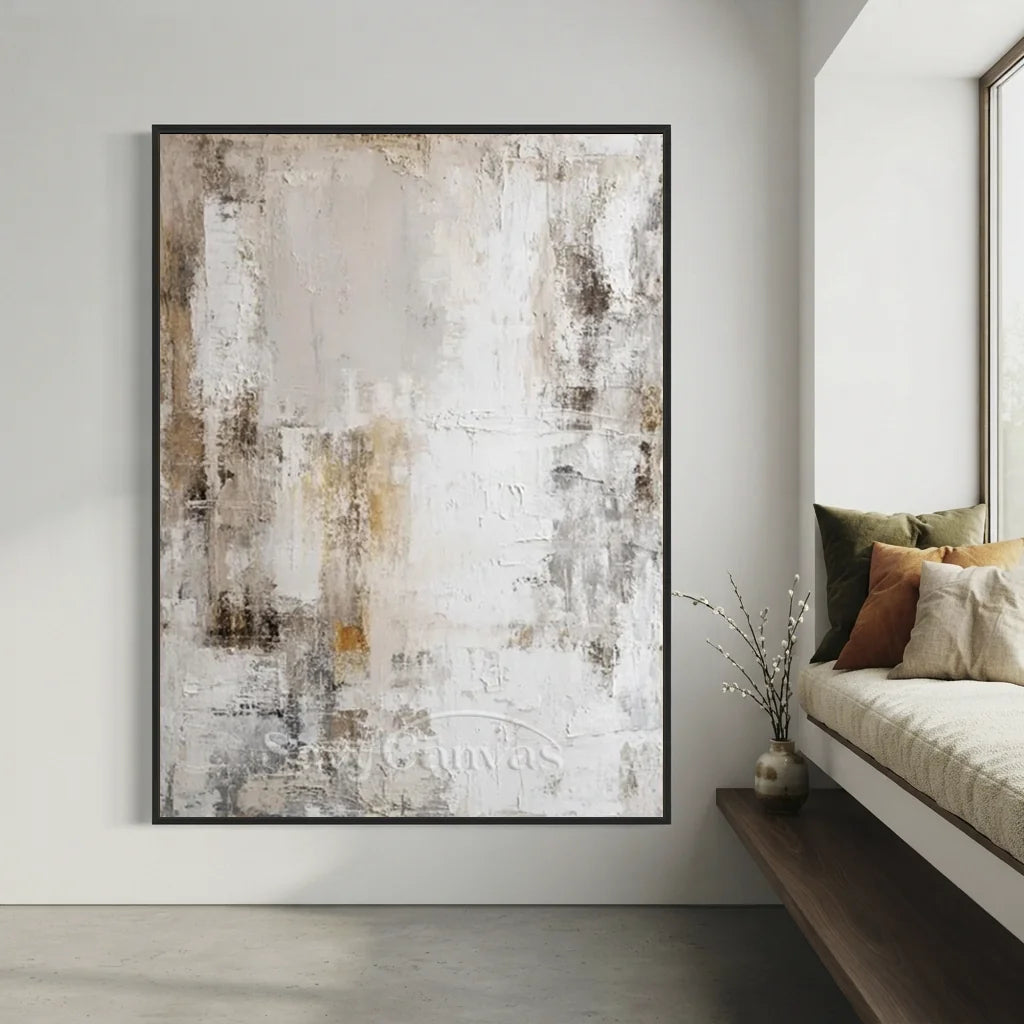 Handmade Textured White Abstract Neutral Oil Painting #ZC 64