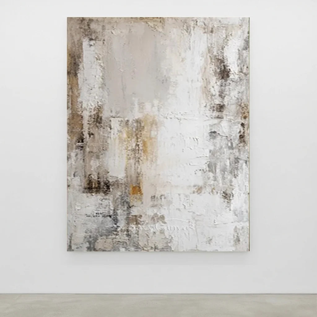 Handmade Textured White Abstract Neutral Oil Painting #ZC 64