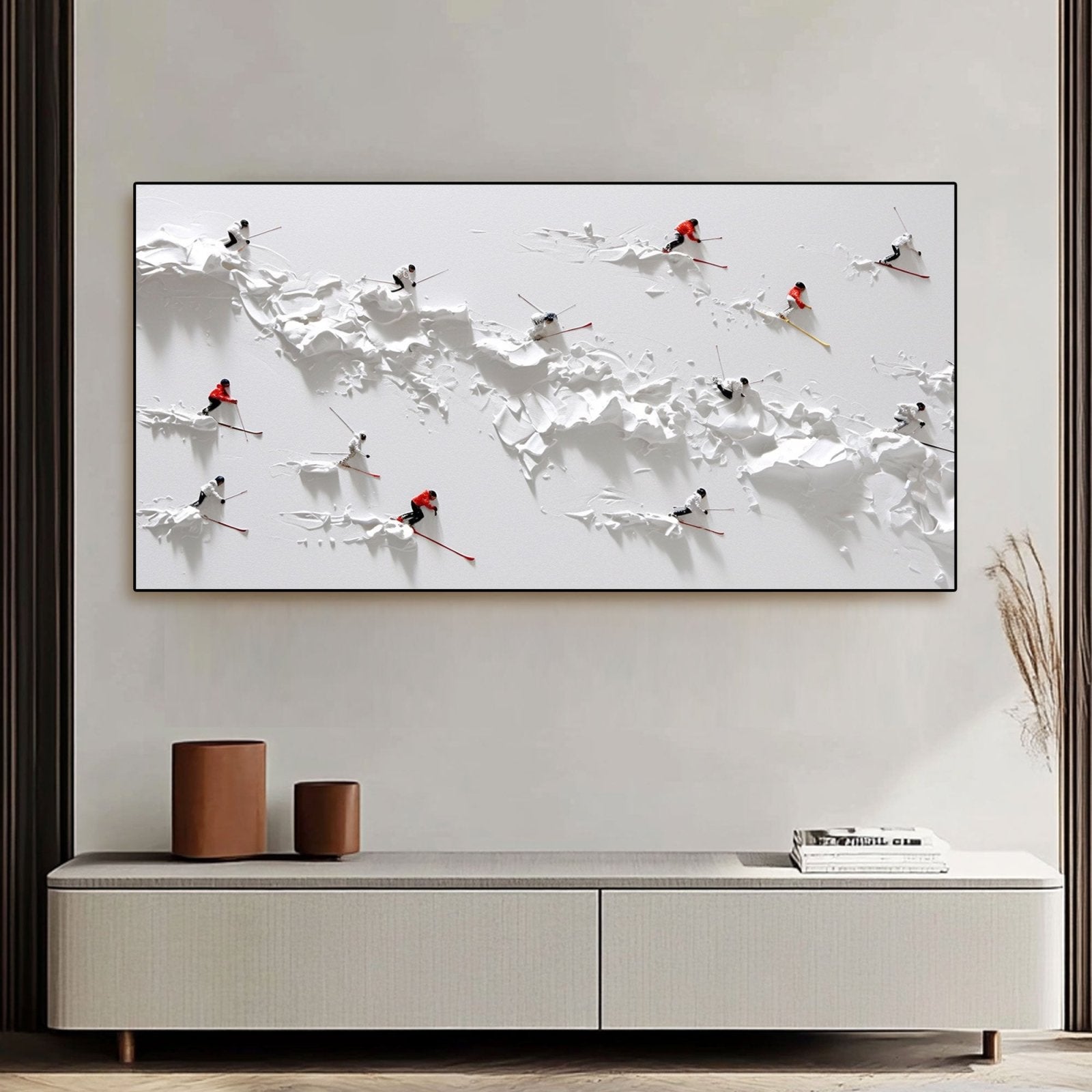  3D Relief Snow Mountain Canvas | Textured White Ski Art