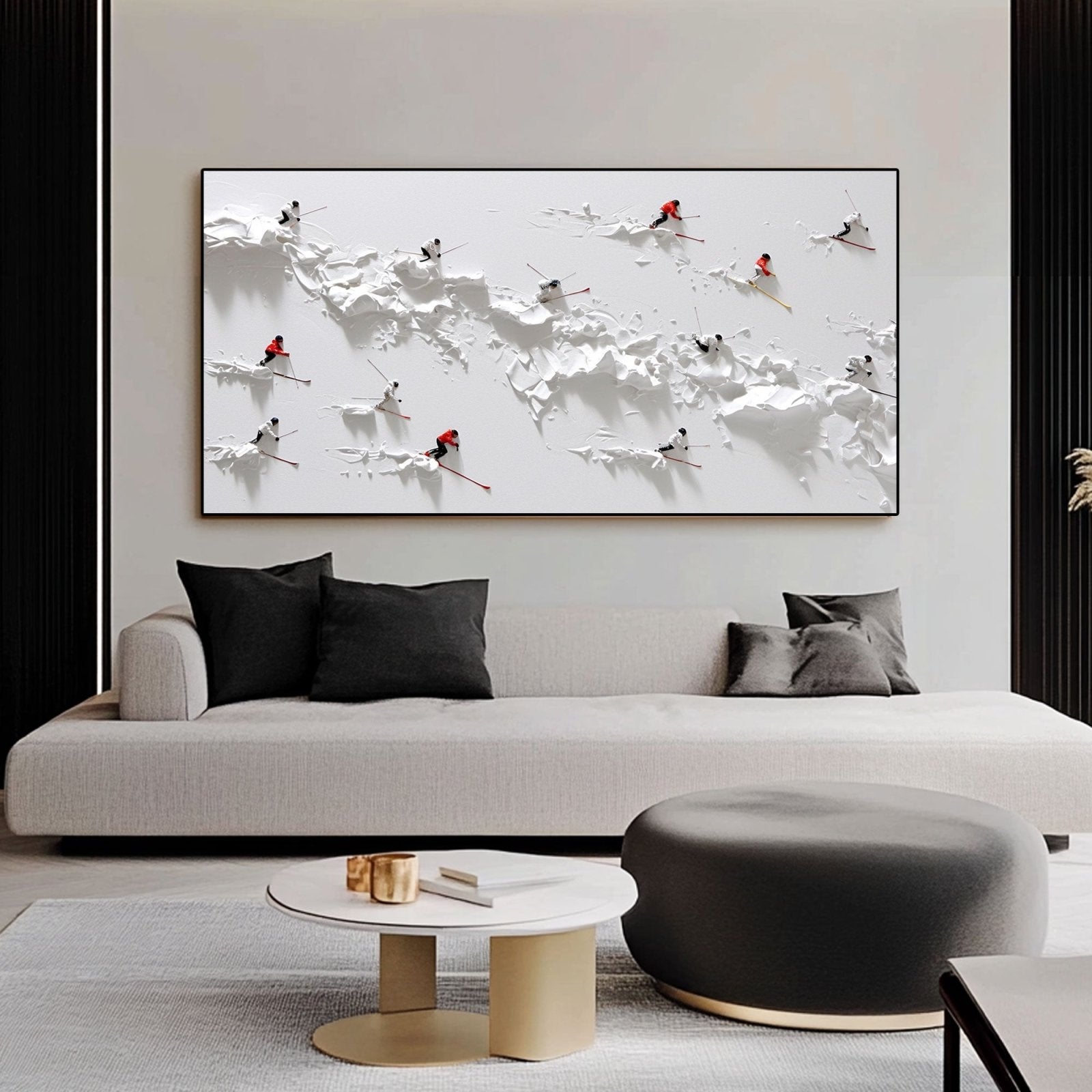 Panoramic Skiing Canvas Wall Art | Winter Sports Snow Scene #AA 455