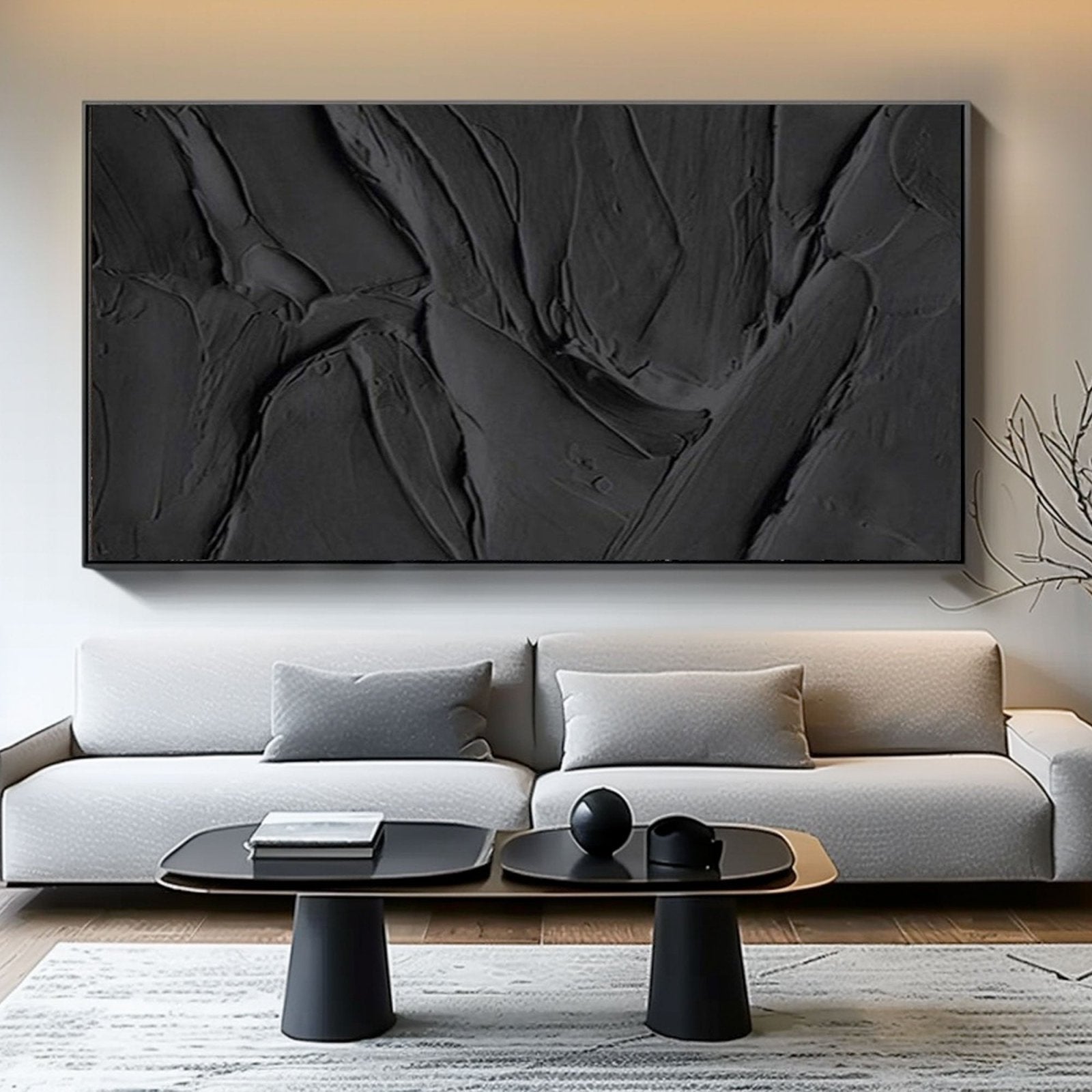 Minimalist Black Textured Oil Painting|Textured Black Abstract Art Canvas #TC 189
