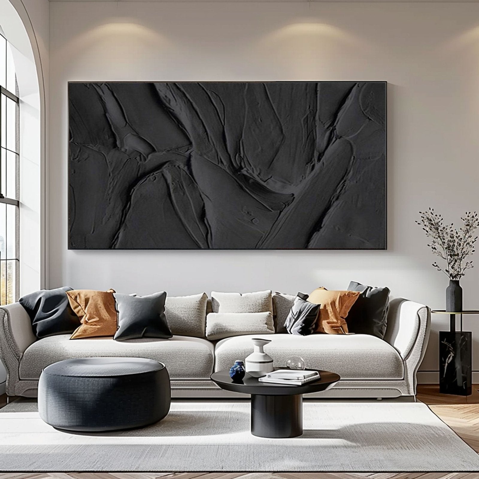 Minimalist Black Textured Oil Painting|Textured Black Abstract Art Canvas #TC 189
