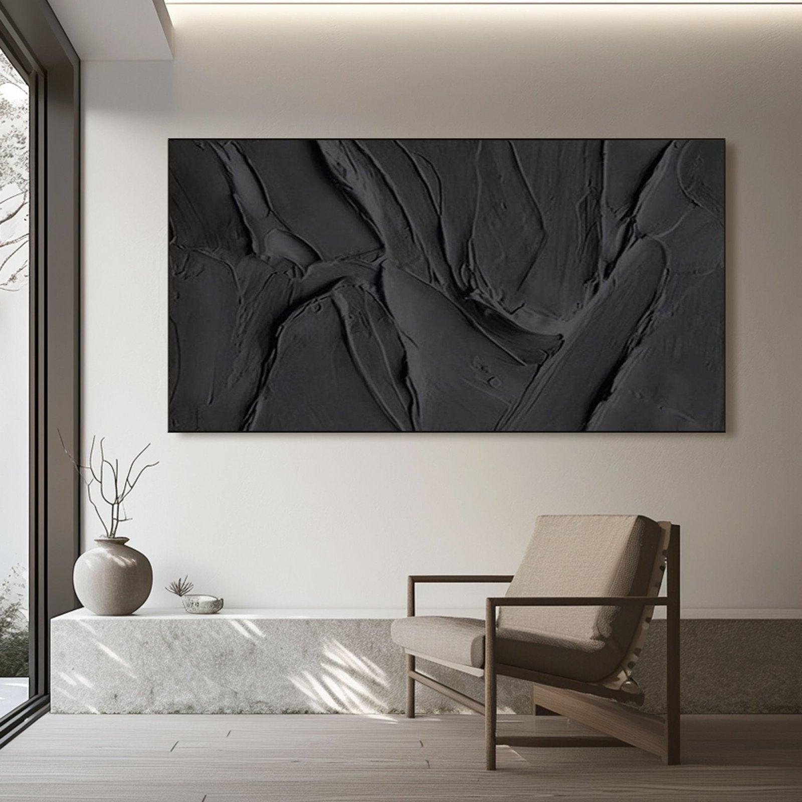 Minimalist Black Textured Oil Painting|Textured Black Abstract Art Canvas #TC 189