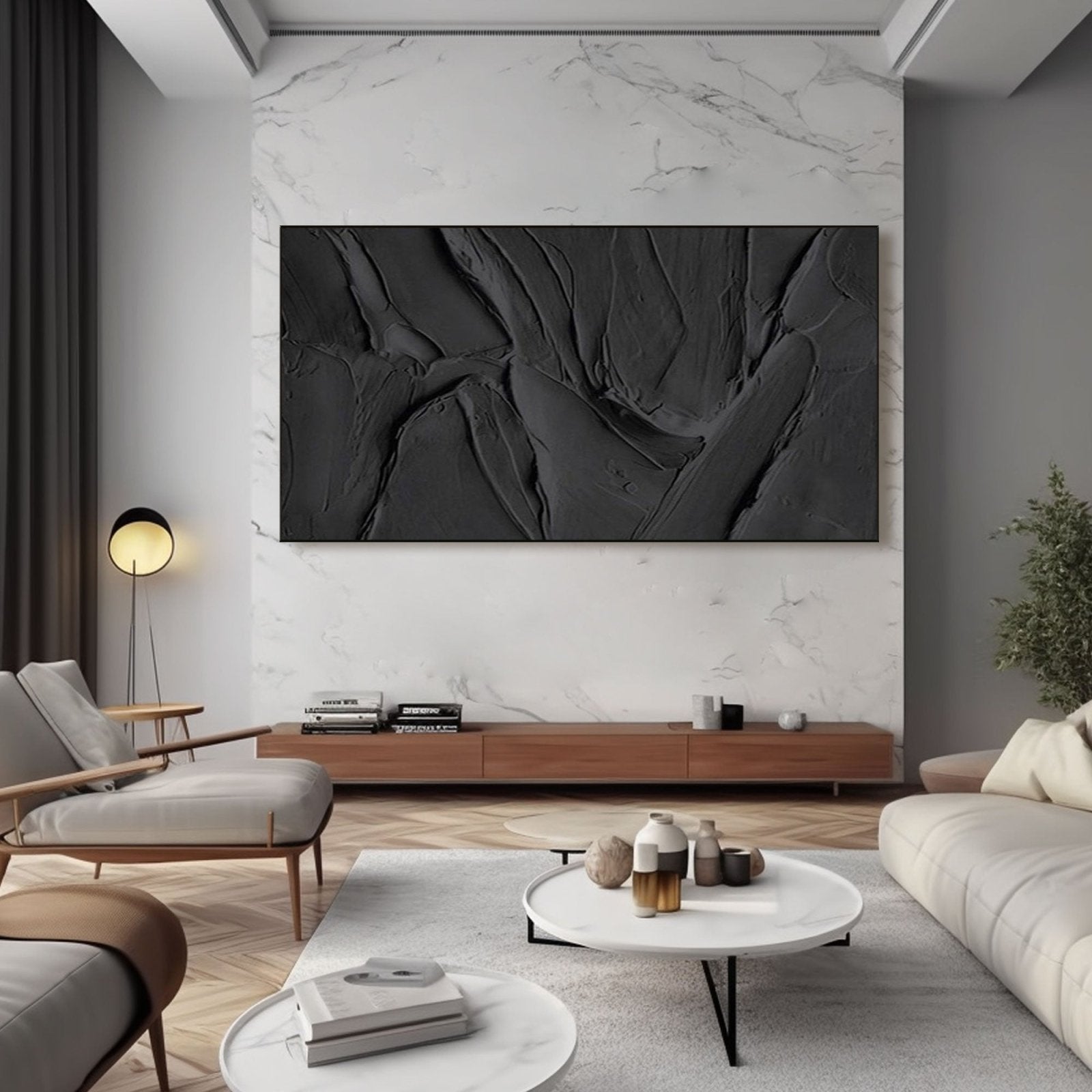 Minimalist Black Textured Oil Painting|Textured Black Abstract Art Canvas #TC 189