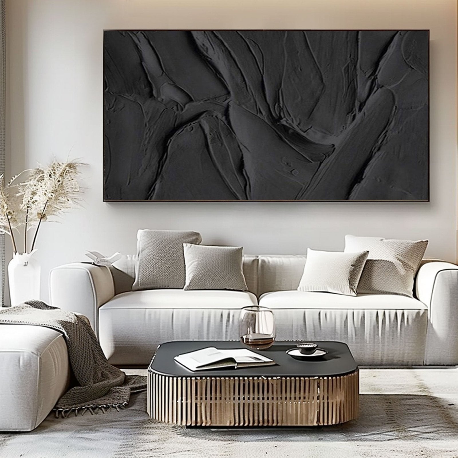 Minimalist Black Textured Oil Painting|Textured Black Abstract Art Canvas #TC 189