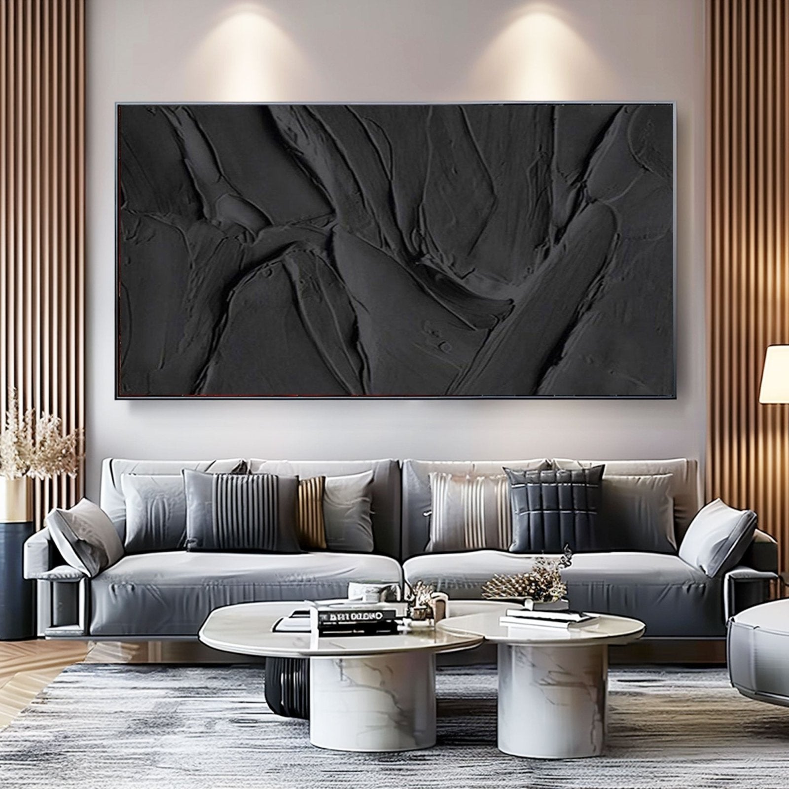 Minimalist Black Textured Oil Painting|Textured Black Abstract Art Canvas #TC 189