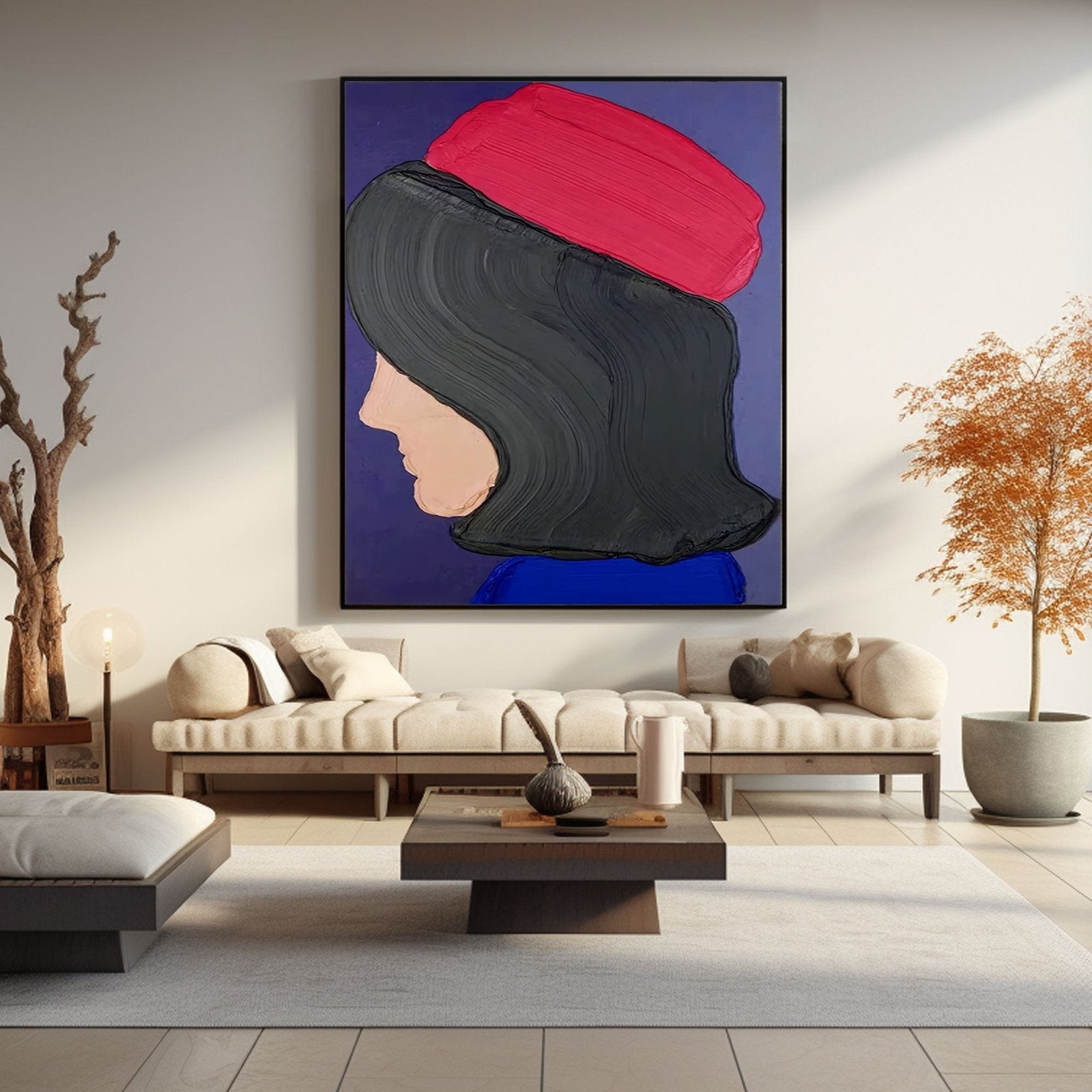 Abstract Woman Portrait with Red Beret | Modern Profile Canvas #AA 429