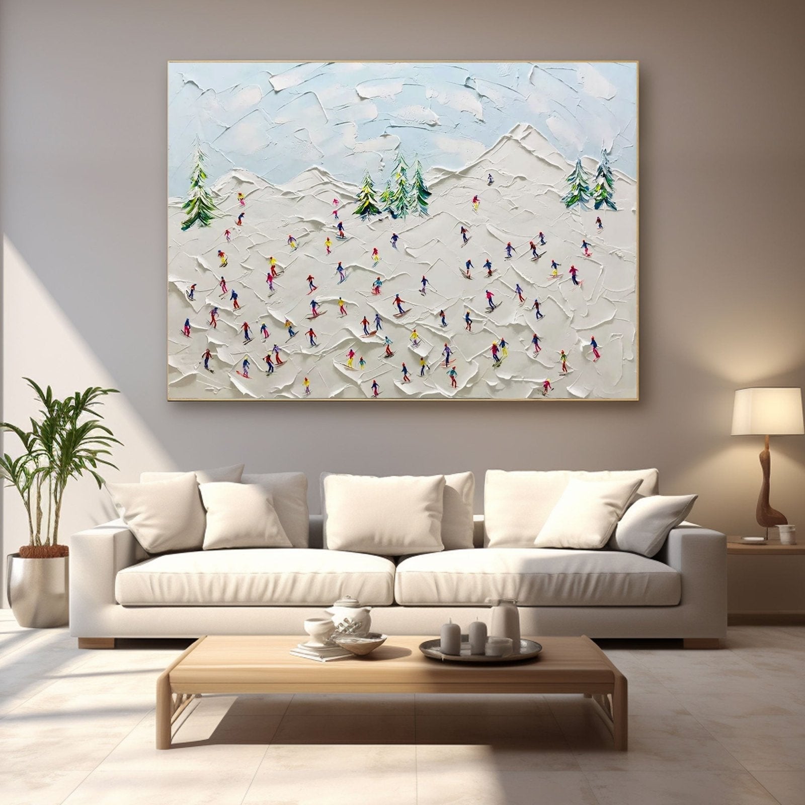 Busy Ski Slope Canvas Wall Art | Colorful Winter Landscape #AA 460