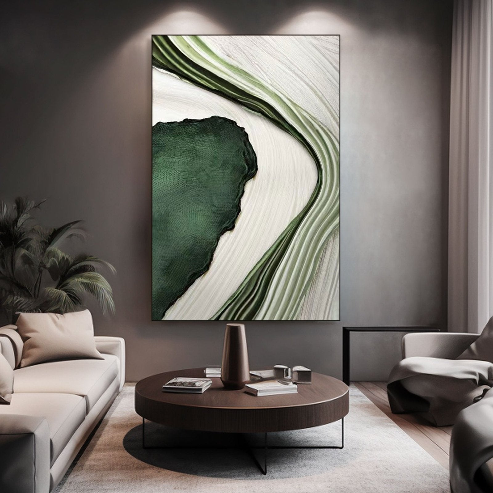 Large Green Abstract Textured Art For Interior Design #TC 193