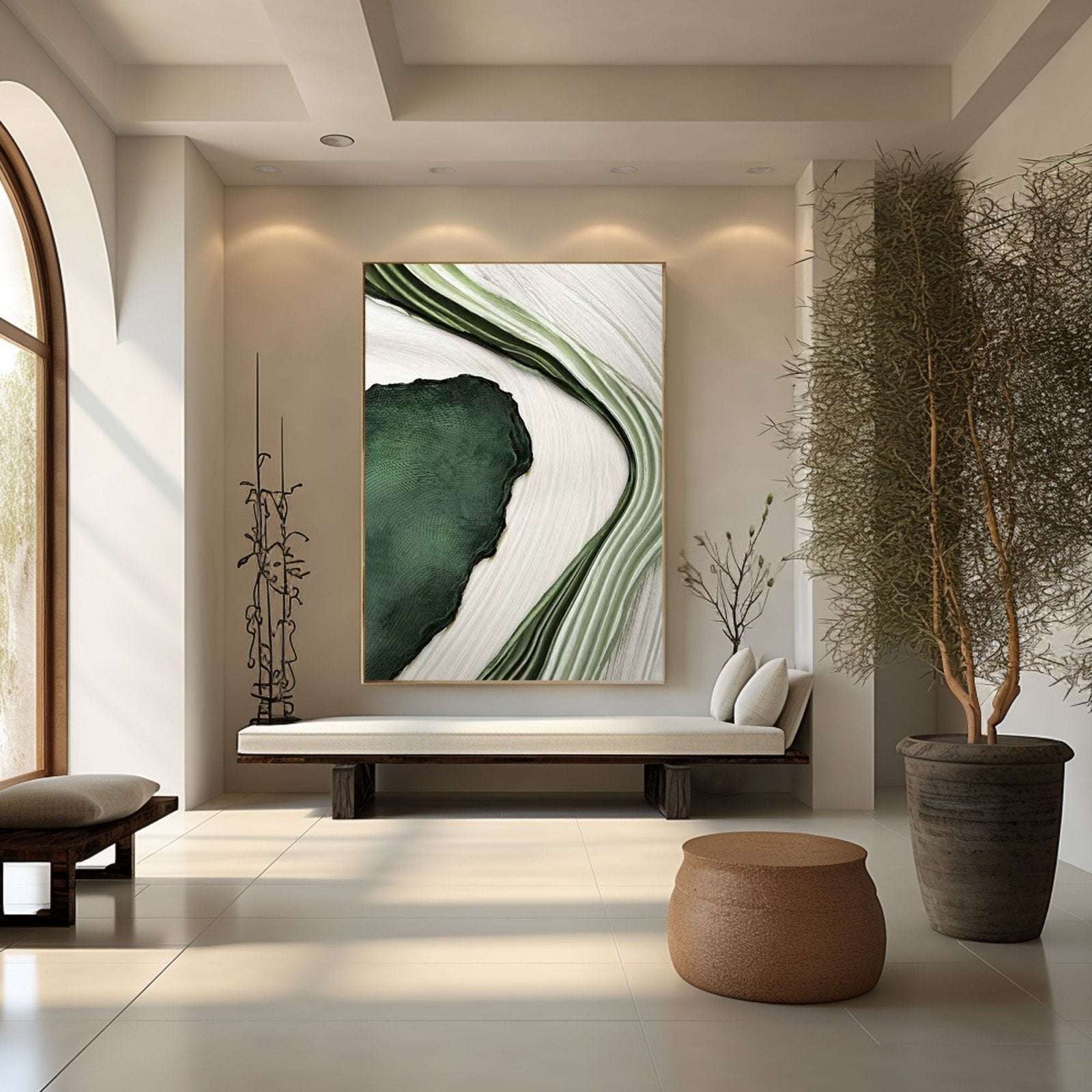 Large Green Abstract Textured Art For Interior Design #TC 193