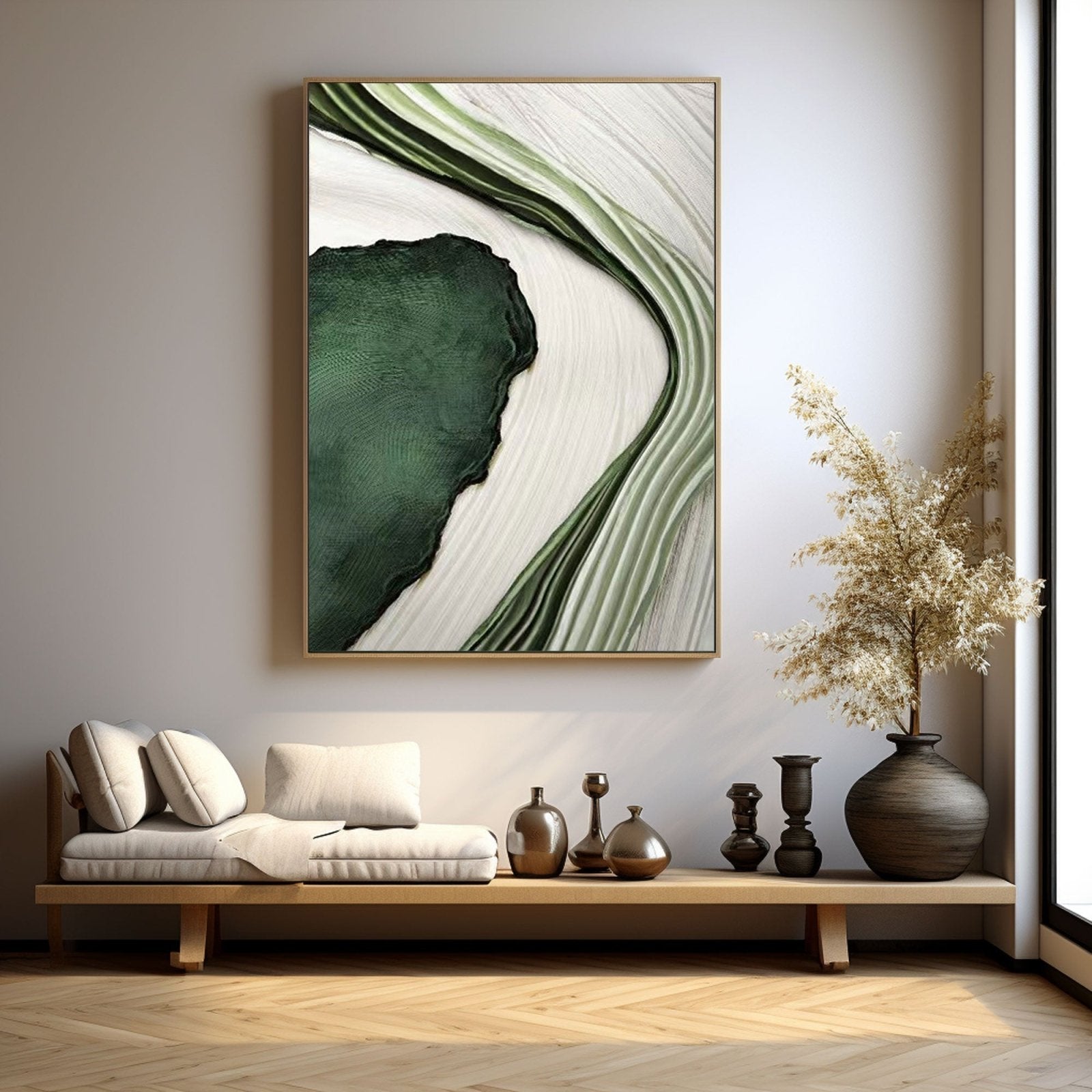Large Green Abstract Textured Art For Interior Design #TC 193
