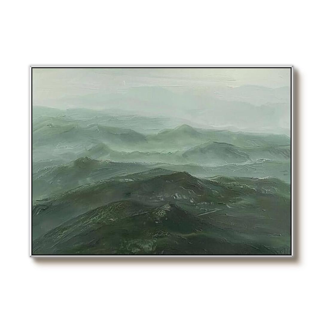 Sage Green Mountain Landscape Canvas Art | Misty Nature Print #AA 387