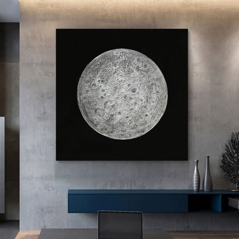 Large Moon Painting | High Contrast Black & White Art