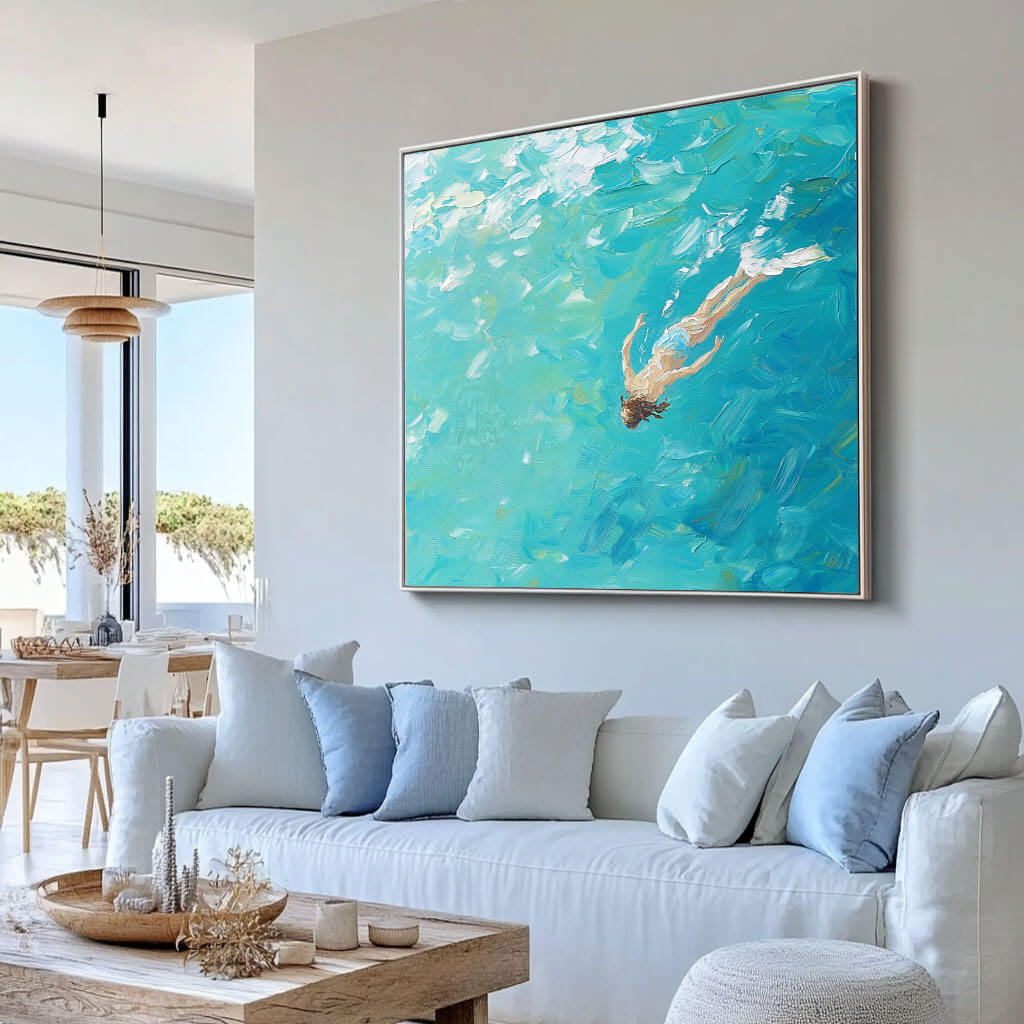Textured Swimmer Painting | Impasto Ocean Wall Art #AA 071