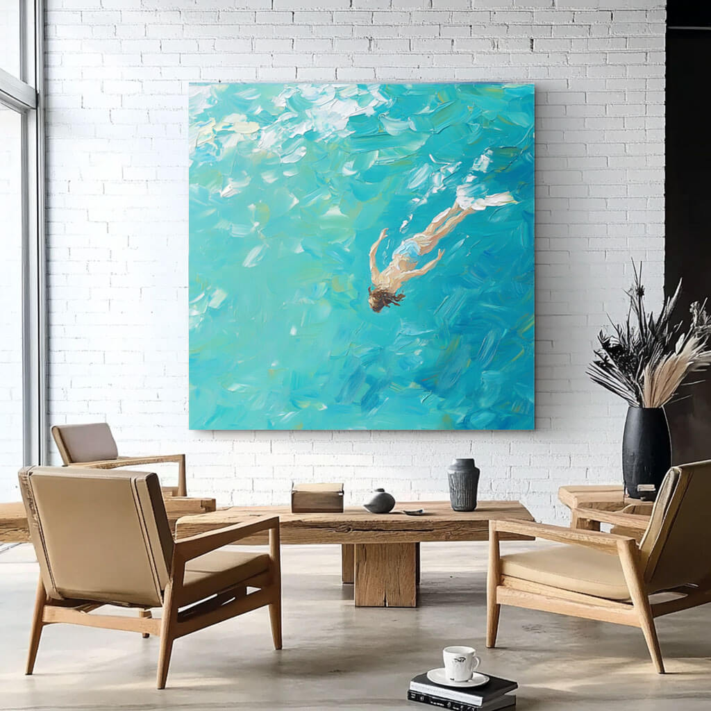 Textured Swimmer Painting | Impasto Ocean Wall Art #AA 071