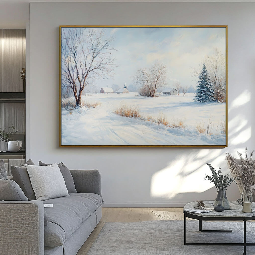 Rustic Farmhouse Winter Wall Art | Country Snow Landscape