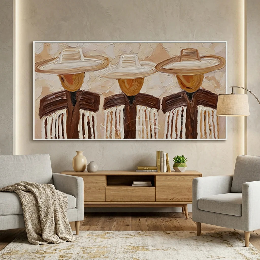 Expressionist Textured Three Cowboy Art #SS 363