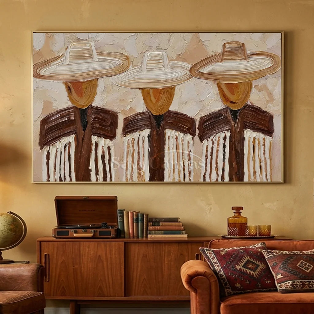 Expressionist Textured Three Cowboy Art #SS 363