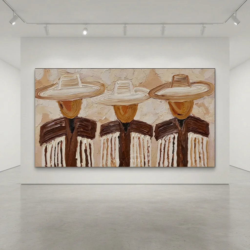 Expressionist Textured Three Cowboy Art #SS 363
