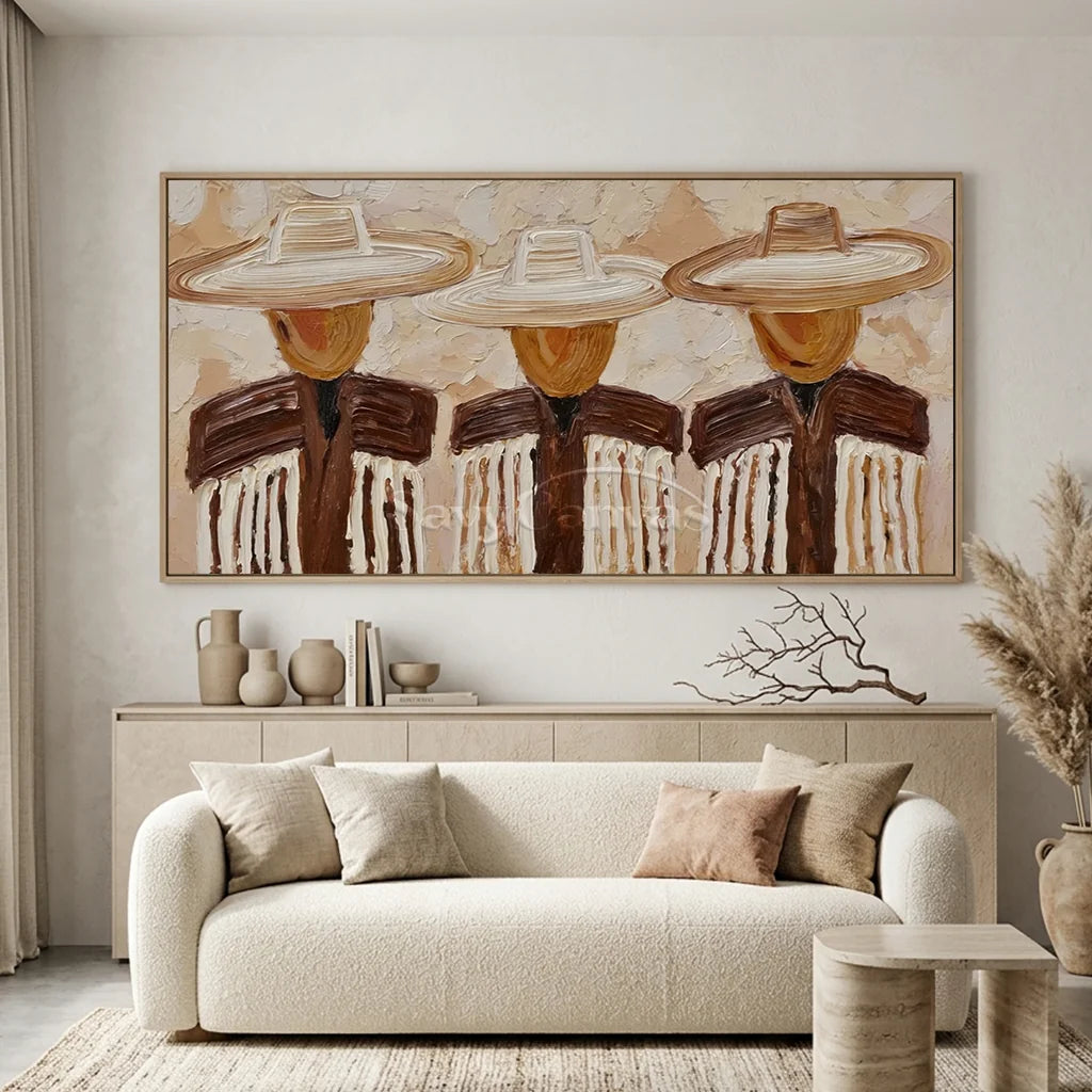 Expressionist Textured Three Cowboy Art #SS 363
