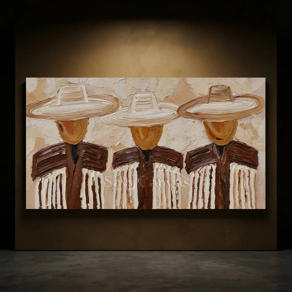 Expressionist Textured Three Cowboy Art #SS 363