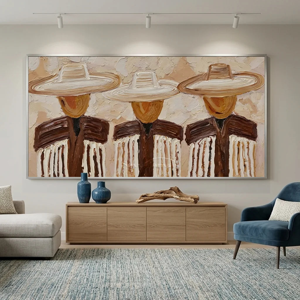 Expressionist Textured Three Cowboy Art #SS 363